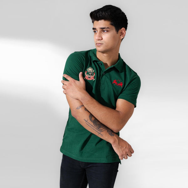 Elo Polo Republica Men's Double Horse & 3 Emblem Embroidered Short Sleeve Polo Shirt Bottle Green