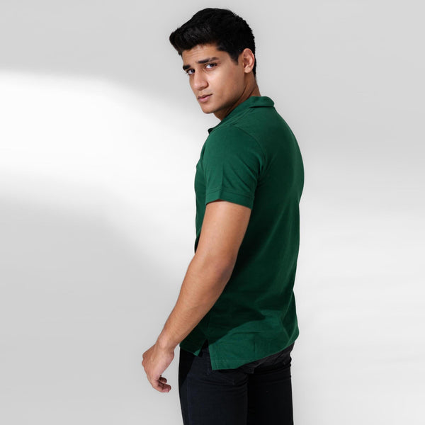 Elo Polo Republica Men's Double Horse & 3 Emblem Embroidered Short Sleeve Polo Shirt Bottle Green