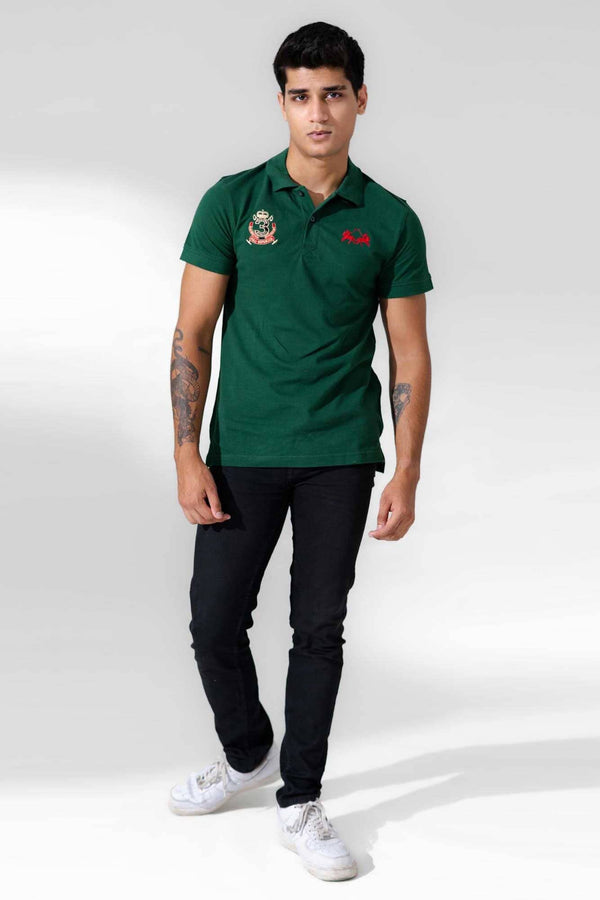 elo Polo Republica Men's Double Horse & 3 Emblem Embroidered Short Sleeve Polo Shirt Bottle Green