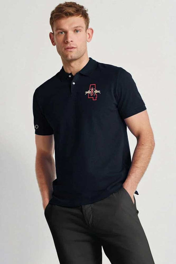 elo Polo Republica Men's Double Horse 4 Embroidered Polo Shirt Navy