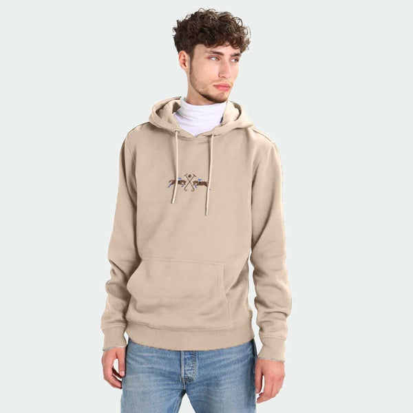 elo Polo Republica Men's Double Horse Embroidered Fleece Pullover Hoodie Camel