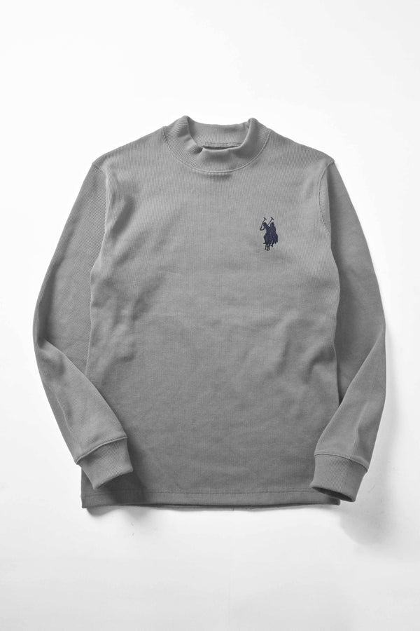 Elo Polo Republica Men's Double Horse Embroidered Mock Neck Sweatshirt Stealth Grey