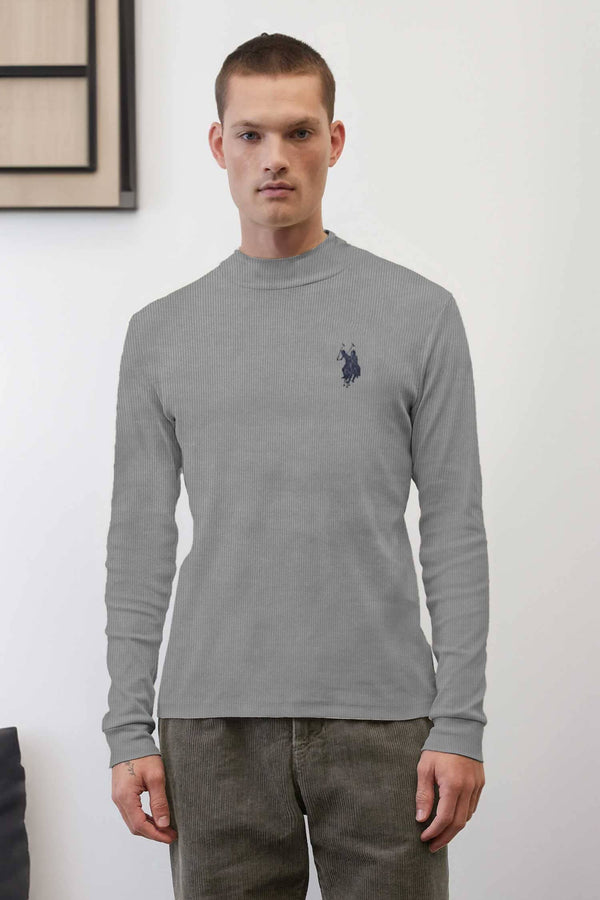 elo Polo Republica Men's Double Horse Embroidered Mock Neck Sweatshirt Stealth Grey