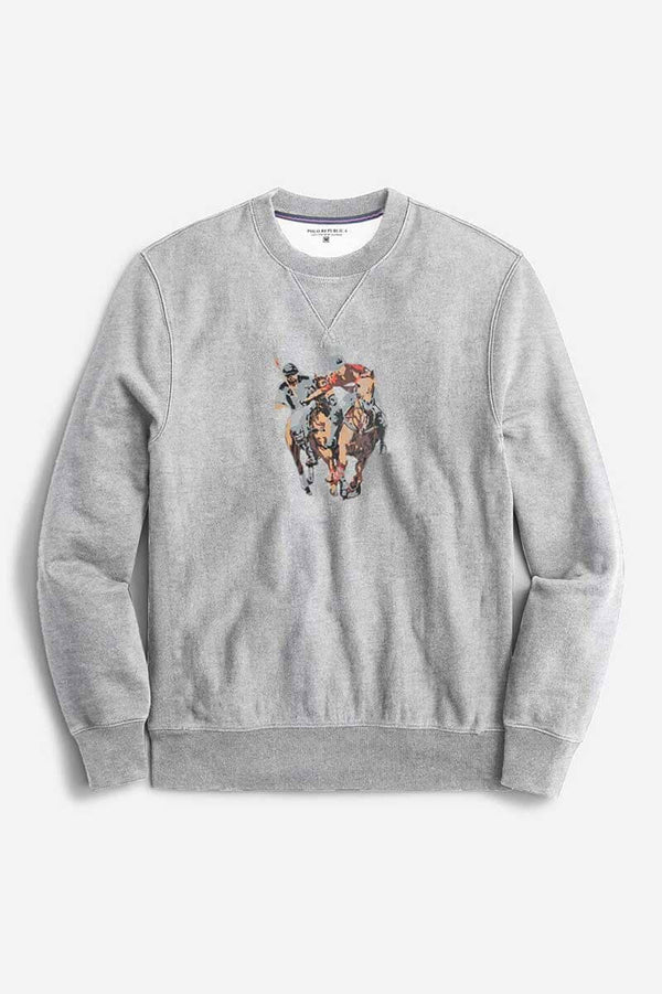 Elo Polo Republica Men's Double Horse Printed Fleece Sweat Shirt Heather Grey