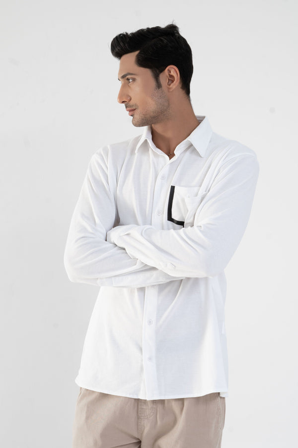 elo Polo Republica Men's Double Pocket Casual Shirt White