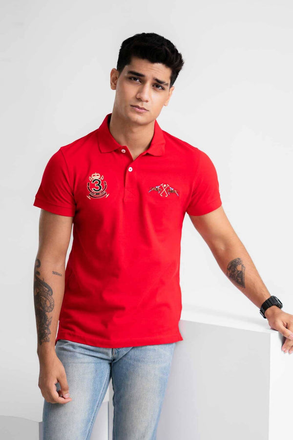 Elo Polo Republica Men's Double Pony & 3 Crest Embroidered Short Sleeve Polo Shirt Red