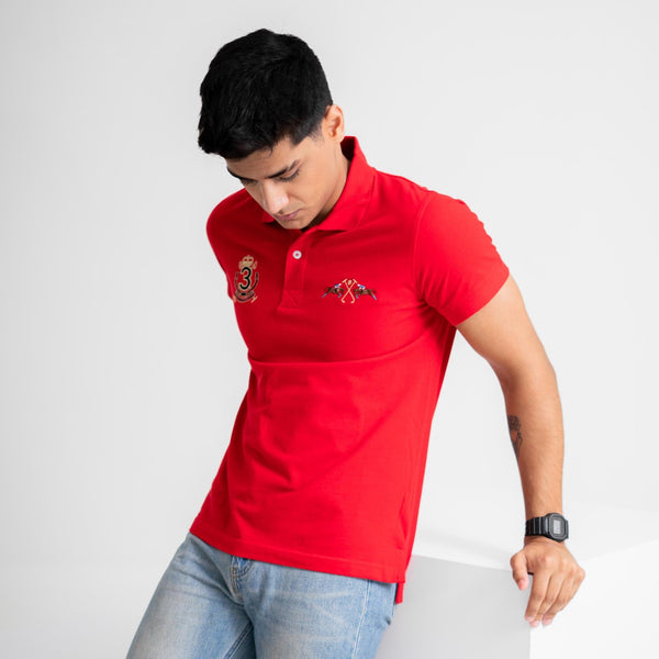 Elo Polo Republica Men's Double Pony & 3 Crest Embroidered Short Sleeve Polo Shirt Red