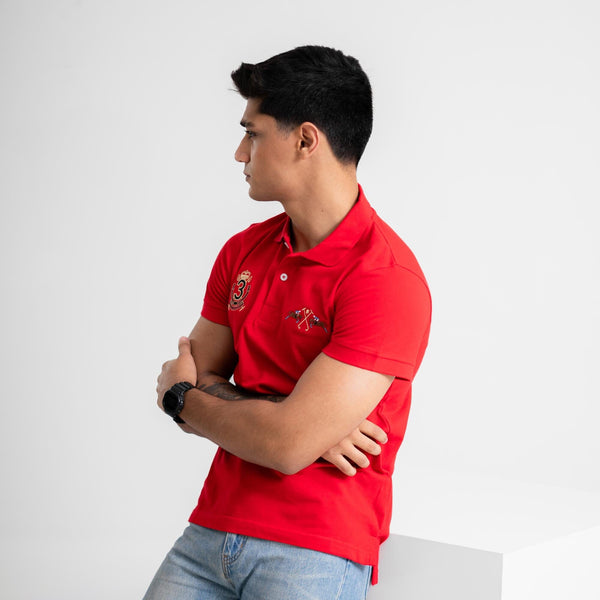 Elo Polo Republica Men's Double Pony & 3 Crest Embroidered Short Sleeve Polo Shirt Red