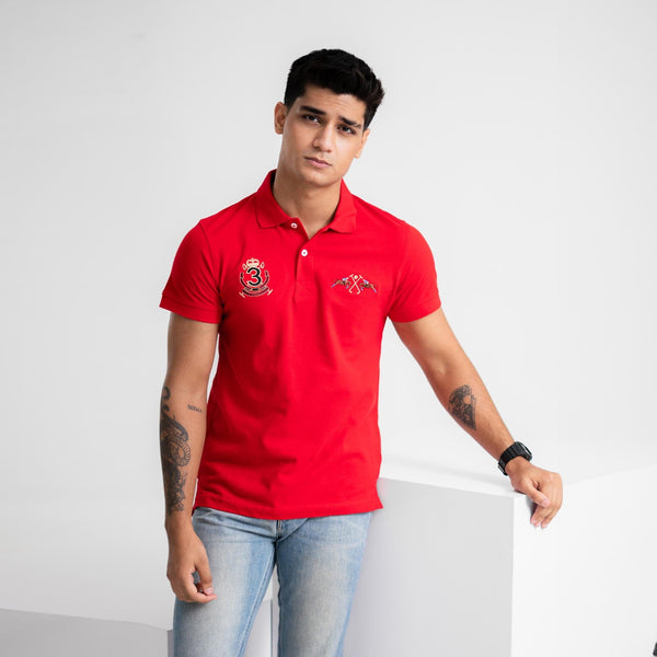 elo Polo Republica Men's Double Pony & 3 Crest Embroidered Short Sleeve Polo Shirt Red