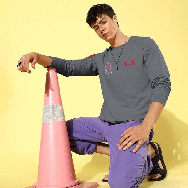 elo Polo Republica Men's Double Pony & 8 Embroidered Raglan Sleeve Pique Tee Shirt Slate Grey