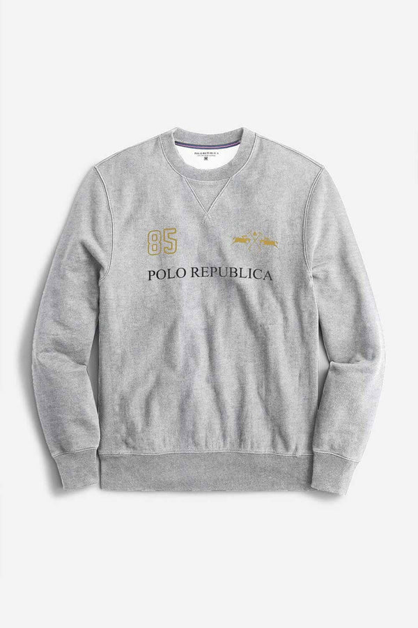 Elo Polo Republica Men's Double Pony 85 Printed Fleece Sweat Shirt Heather Grey