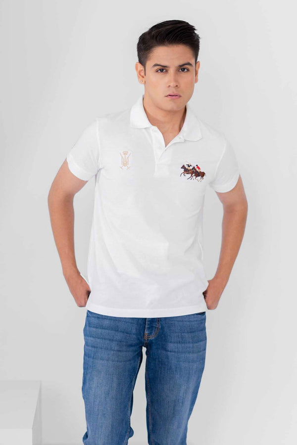 Elo Polo Republica Men's Double Pony Crest & 8 Embroidered Short Sleeve Polo Shirt White