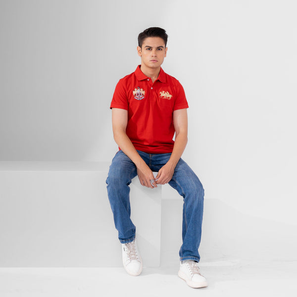 Elo Polo Republica Men's Double Pony & Crest Embroidered Short Sleeve Polo Shirt Red