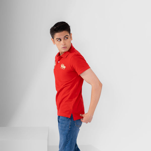 Elo Polo Republica Men's Double Pony & Crest Embroidered Short Sleeve Polo Shirt Red