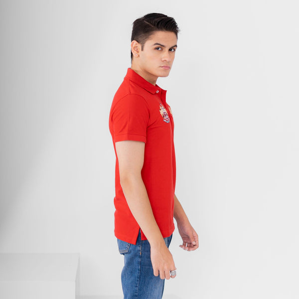 Elo Polo Republica Men's Double Pony & Crest Embroidered Short Sleeve Polo Shirt Red