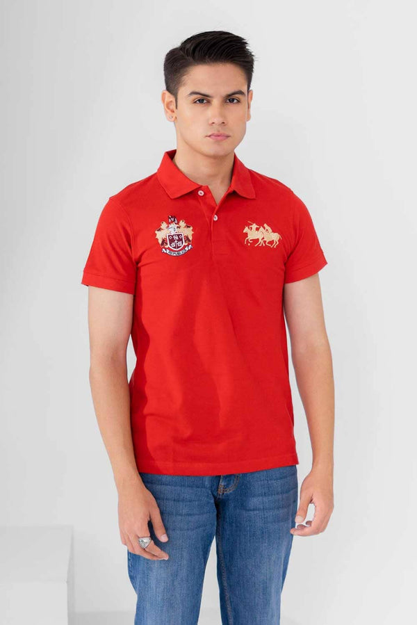 elo Polo Republica Men's Double Pony & Crest Embroidered Short Sleeve Polo Shirt Red