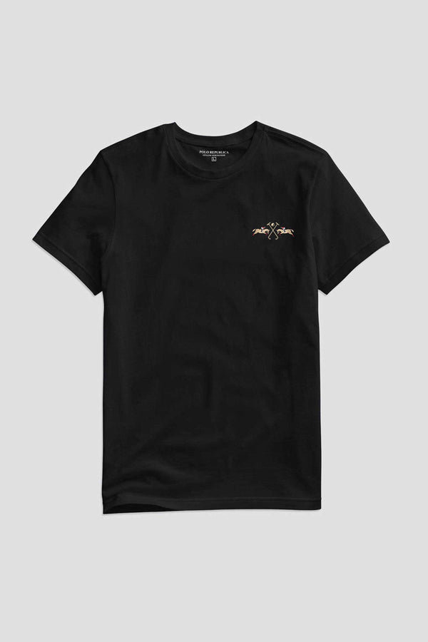 Elo Polo Republica Men's Double Pony Embroidered Crew Neck Tee Shirt Navy
