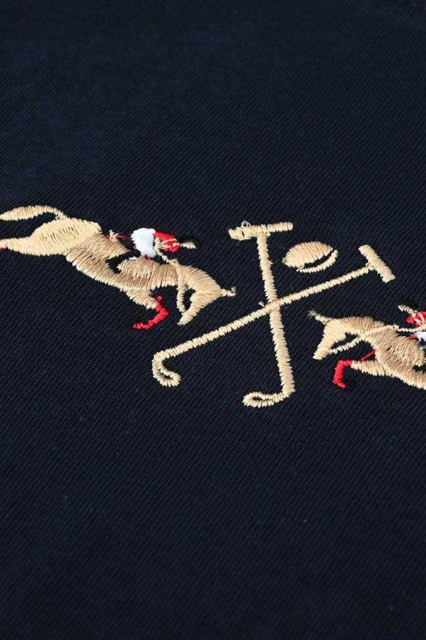 Elo Polo Republica Men's Double Pony Embroidered Crew Neck Tee Shirt Navy