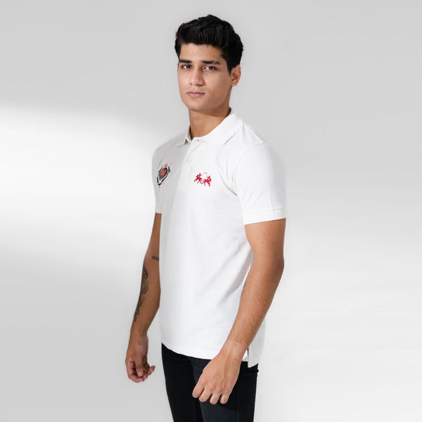 elo Polo Republica Men's Double Pony & LV Crest Embroidered Polo Shirt Off White