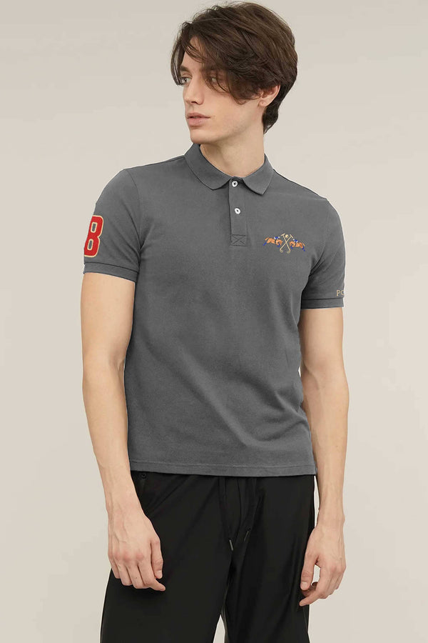 Elo Polo Republica Men's Double Pony & Polo 3 Embroidered Short Sleeve Polo Shirt Stealth Grey