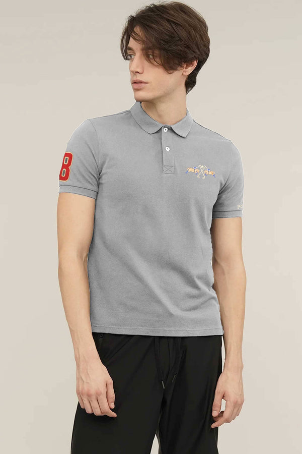 elo Polo Republica Men's Double Pony & Polo 3 Embroidered Short Sleeve Polo Shirt Stealth Grey