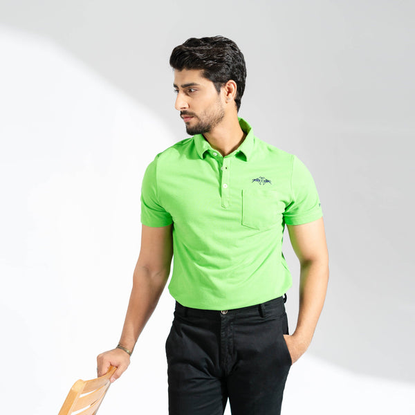elo Polo Republica Men's Double Pony Polo & 5 Embroidered Pocket Polo Shirt Lime