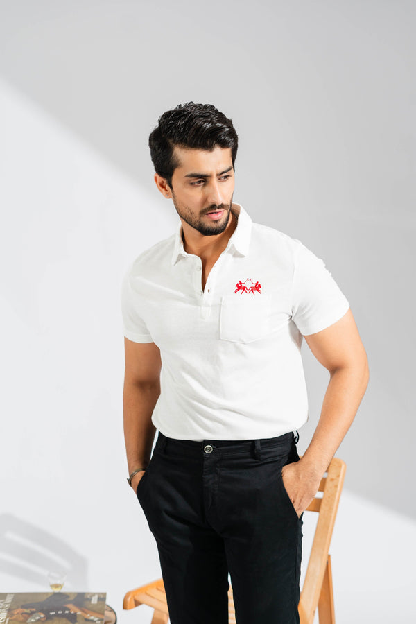 Elo Polo Republica Men's Double Pony & Polo Embroidered Pocket Polo Shirt White