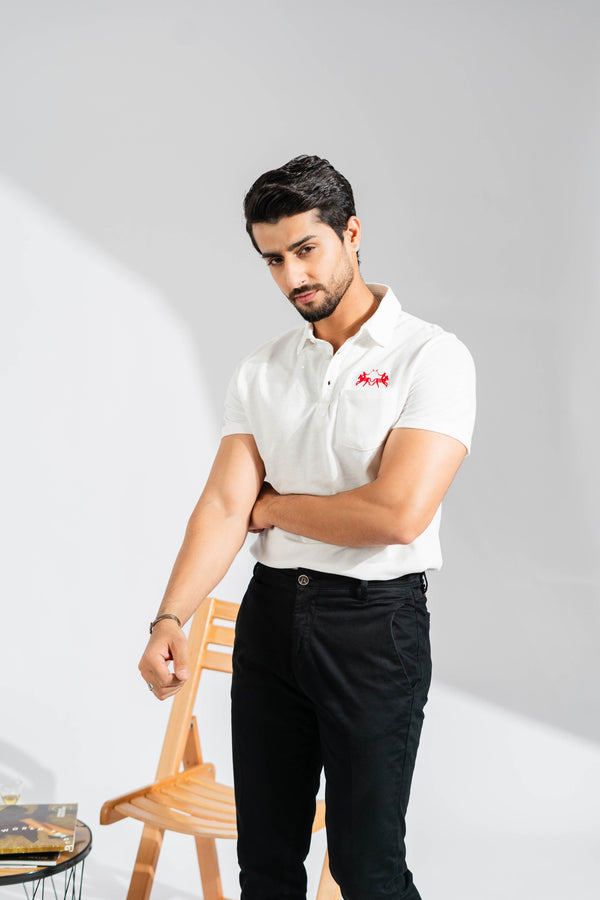 Elo Polo Republica Men's Double Pony & Polo Embroidered Pocket Polo Shirt White