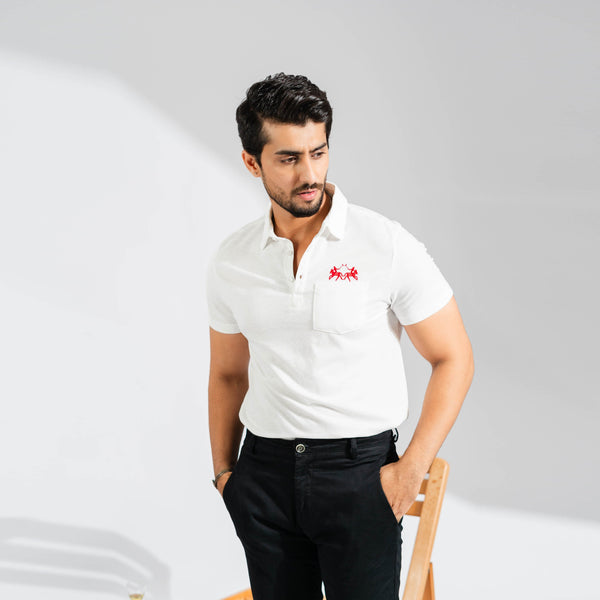 elo Polo Republica Men's Double Pony & Polo Embroidered Pocket Polo Shirt White