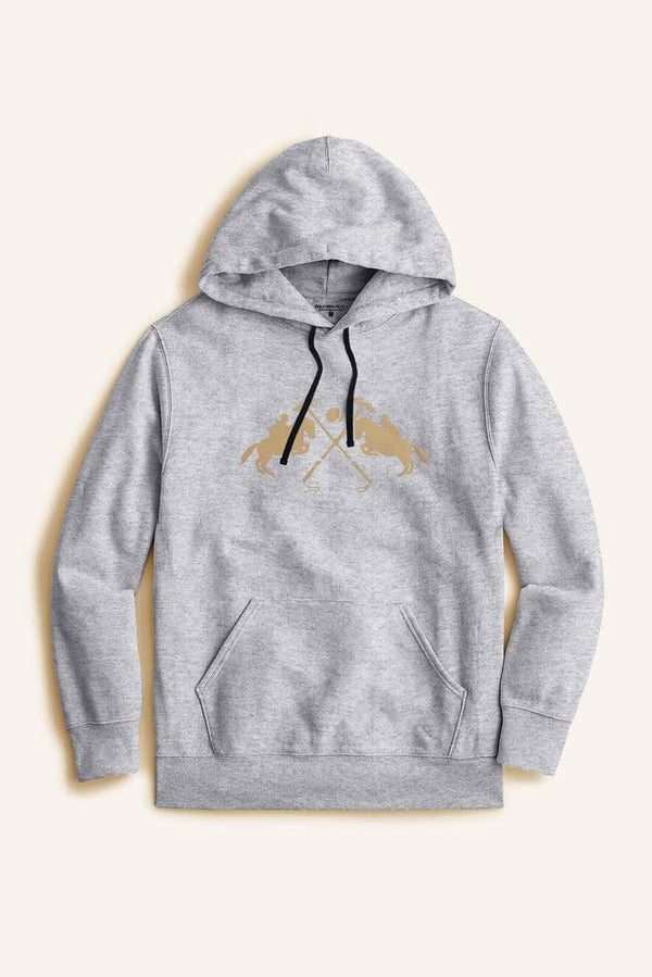 Elo Polo Republica Men's Double Pony Printed Fleece Pullover Hoodie Heather Grey