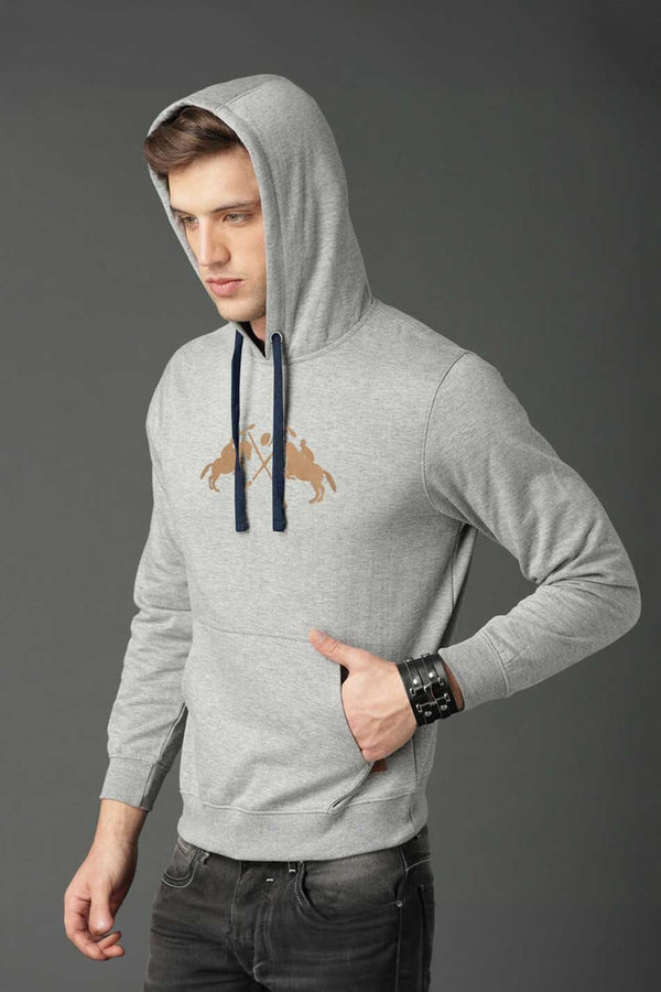 elo Polo Republica Men's Double Pony Printed Fleece Pullover Hoodie Heather Grey