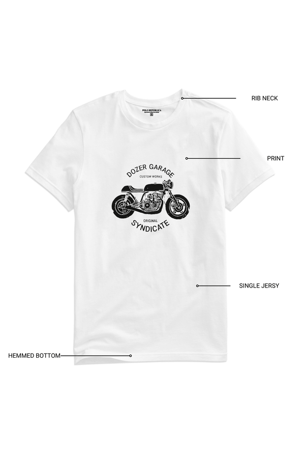 Elo Polo Republica Men's Dozer Garage Printed Crew Neck Tee Shirt White