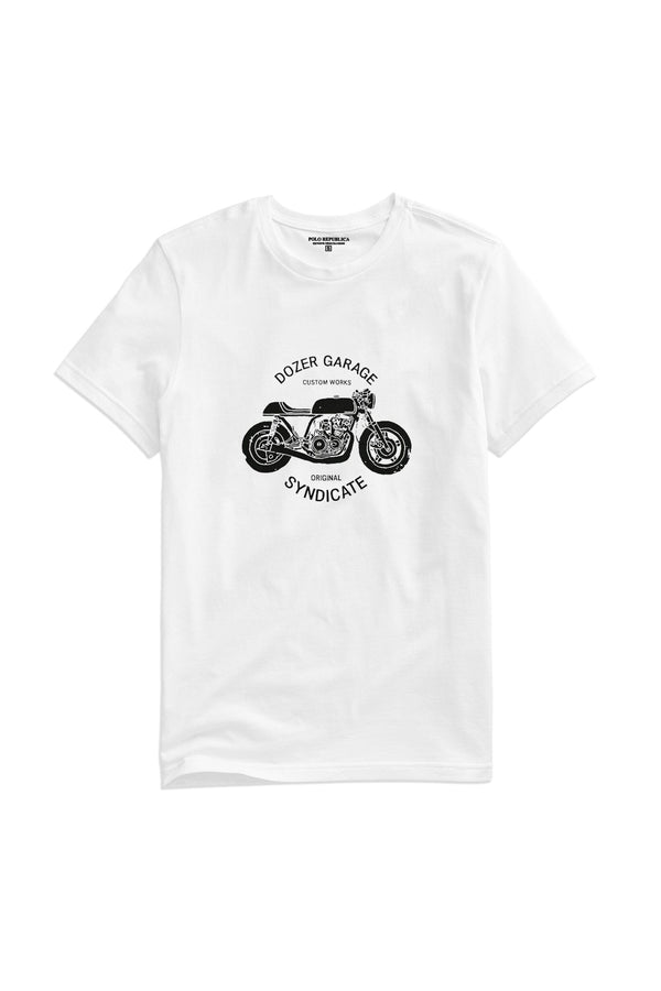 Elo Polo Republica Men's Dozer Garage Printed Crew Neck Tee Shirt White