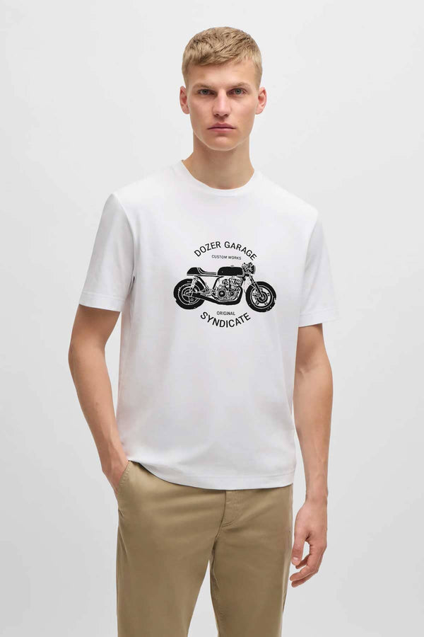 elo Polo Republica Men's Dozer Garage Printed Crew Neck Tee Shirt White