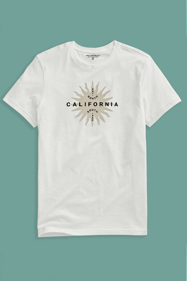 Elo Polo Republica Men's East North California Printed Crew Neck Tee Shirt White