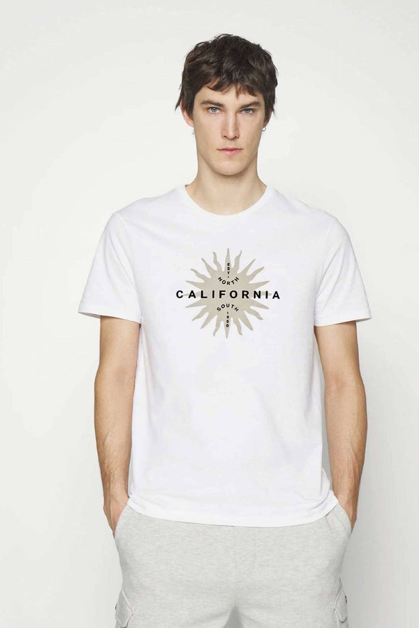 elo Polo Republica Men's East North California Printed Crew Neck Tee Shirt White
