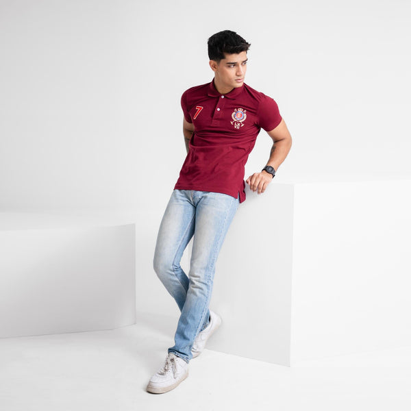 Elo Polo Republica Men's Emblem & 7 Embroidered Short Sleeve Polo Shirt Maroon