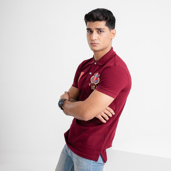Elo Polo Republica Men's Emblem & 7 Embroidered Short Sleeve Polo Shirt Maroon