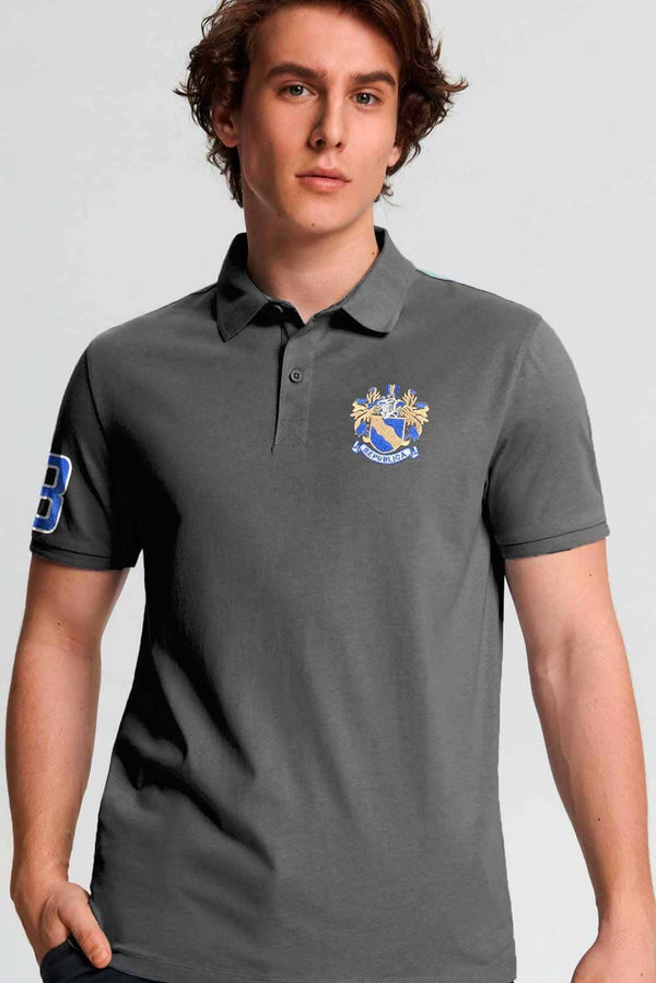 elo Polo Republica Men's Emblem & 8 Embroidered Short Sleeve Polo Shirt Graphite