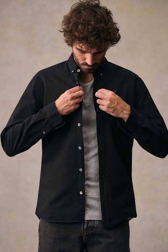Elo Polo Republica Men's Essentials Pony Embroidered Button-Down Casual Shirt Black