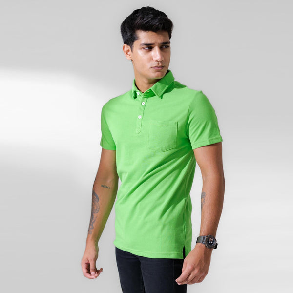 elo Polo Republica Men's Essentials Tailored Collar Pocket Polo Shirt Lime