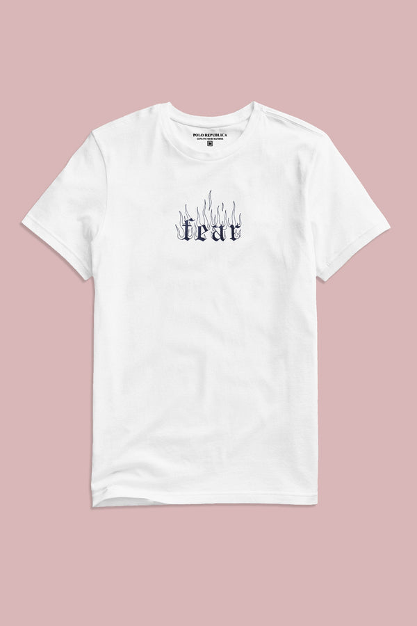 Elo Polo Republica Men's Fear Embroidered Crew Neck Tee Shirt White