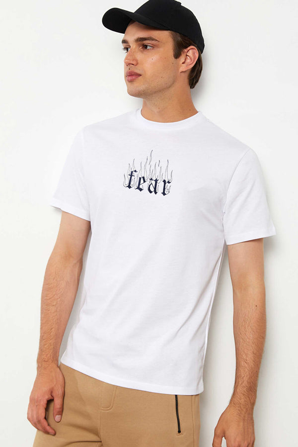 elo Polo Republica Men's Fear Embroidered Crew Neck Tee Shirt White