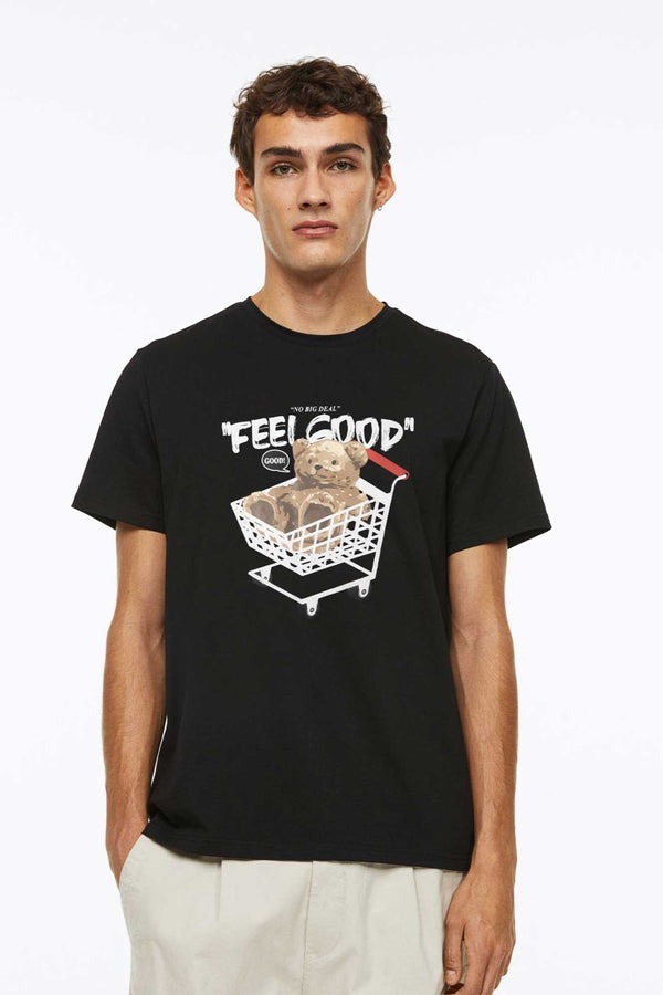 elo Polo Republica Men's Feel Good Printed Crew Neck Tee Shirt Black