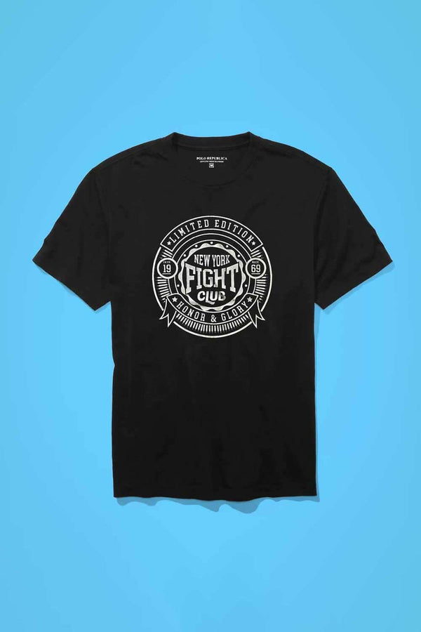 Elo Polo Republica Men's Fighter Club "Glow In The Dark" Printed Short Sleeve Tee Shirt Black