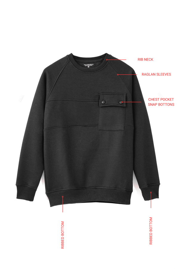 Elo Polo Republica Men's Flap Pocket Raglan Sleeve Sweat Shirt Black