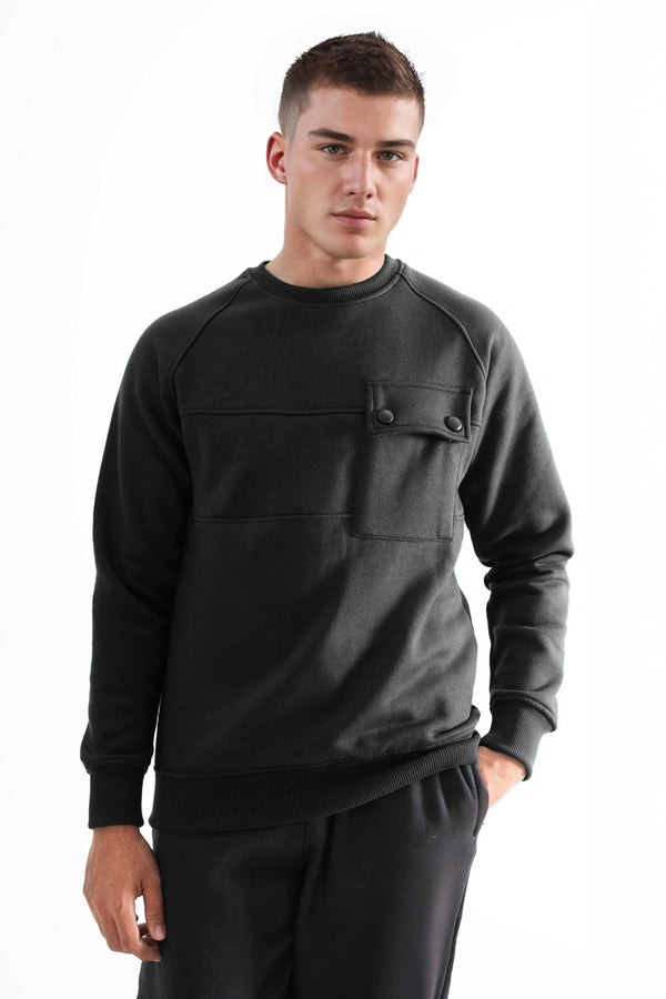 elo Polo Republica Men's Flap Pocket Raglan Sleeve Sweat Shirt Black