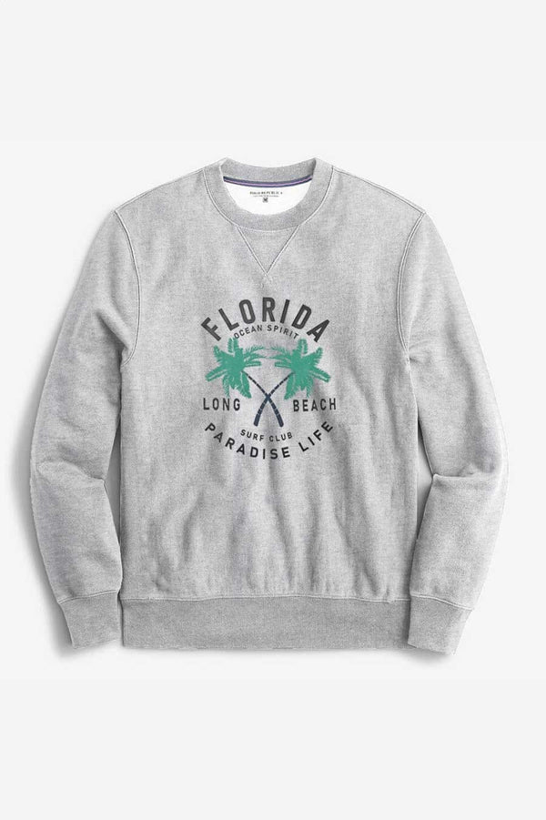 Elo Polo Republica Men's Florida Ocean Printed Fleece Sweat Shirt Heather Grey