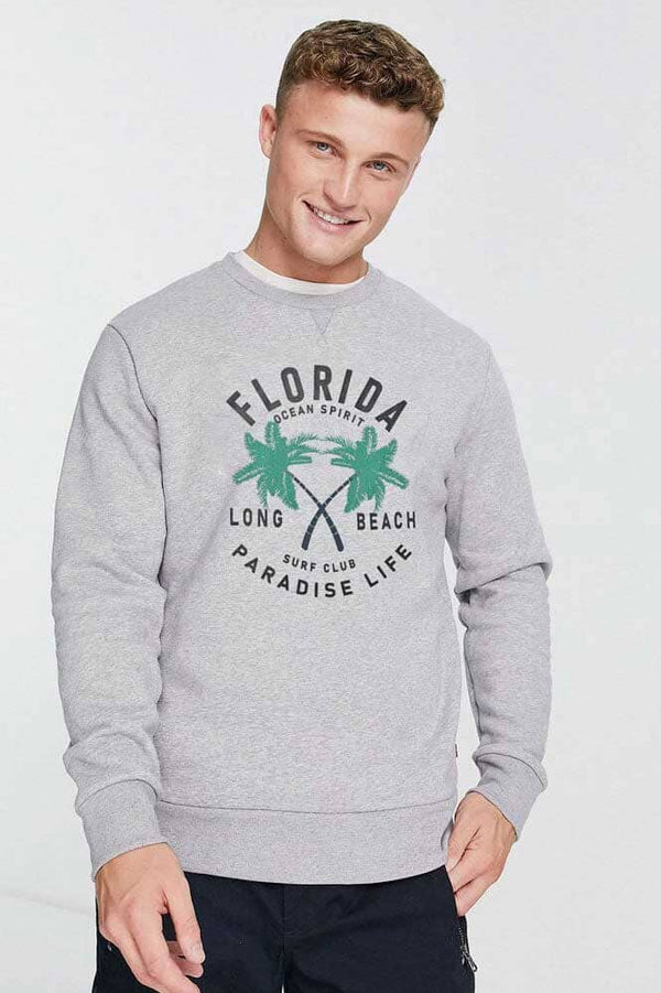 elo Polo Republica Men's Florida Ocean Printed Fleece Sweat Shirt Heather Grey