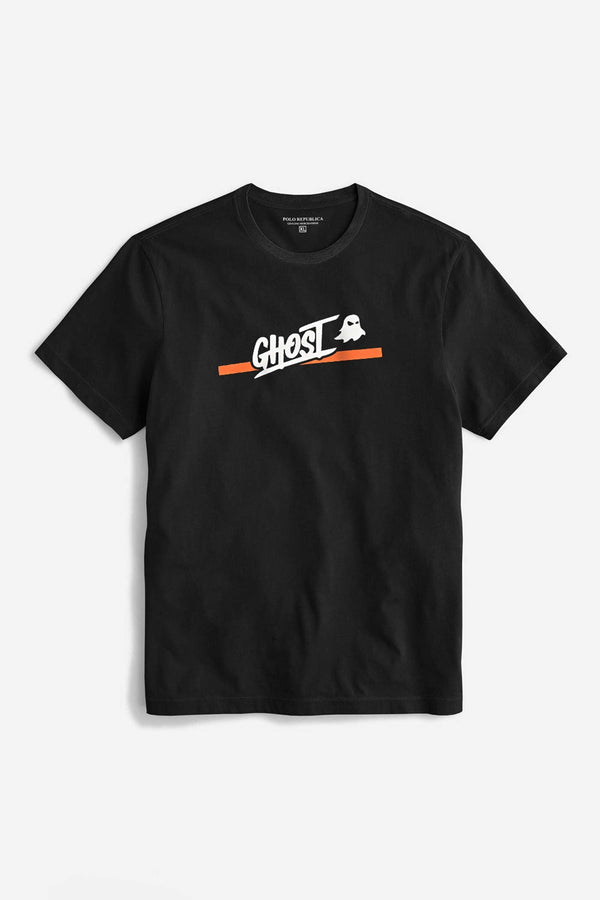 Elo Polo Republica Men's Ghost Printed Crew Neck Tee Shirt Black